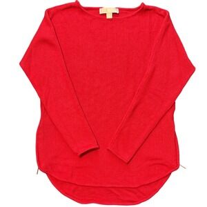 Michael Kors red knit sweater with gold side zippers size small